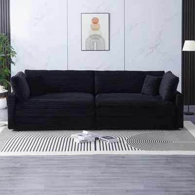 Streamdale Furniture Streamdale Black Corduroy Sofa With Pillows