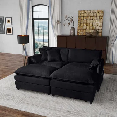 Streamdale Furniture Streamdale Black Deep Seat Sectional Sofa With Ottomans & Pillows