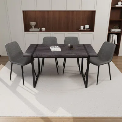Streamdale Furniture Streamdale Black Dining Table & 4 Suede Chairs - Modern Set