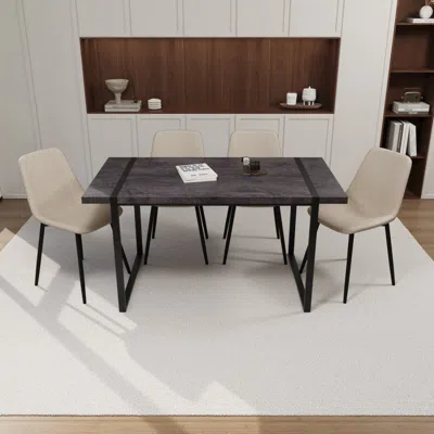 Streamdale Furniture Streamdale Black Dining Table & 4 Suede Chairs - Modern Set