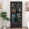 Streamdale Furniture Streamdale Black Display Cabinet With Glass Doors & Led