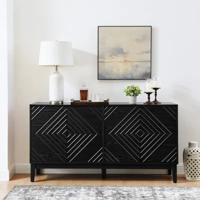 Streamdale Furniture Streamdale Black Farmhouse Buffet Cabinet - 60.5" Sideboard
