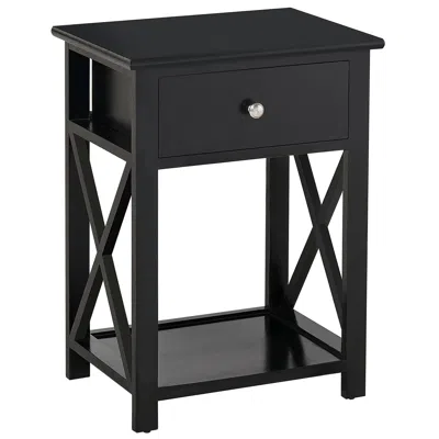 Streamdale Furniture Streamdale Black Farmhouse Side Table With Storage And X-frame Shelf