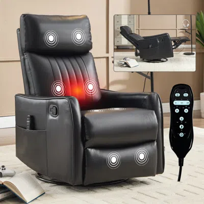 Streamdale Furniture Streamdale Black Faux Leather Massage Recliner Rocker Swivel Chair