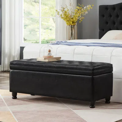 Streamdale Furniture Streamdale Black Faux Leather Storage Bench