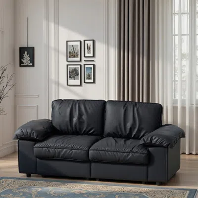 Streamdale Furniture Streamdale Black Faux Leather Storage Loveseat - Modern 2-seater Sofa