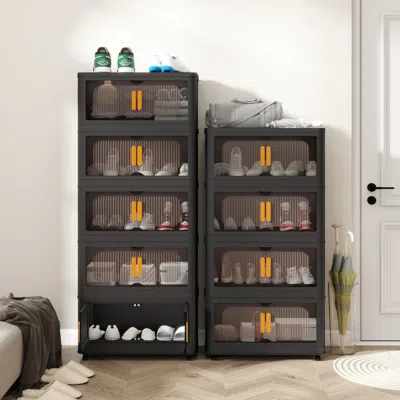 Streamdale Furniture Streamdale Black Folding Storage Cabinet With Wheels