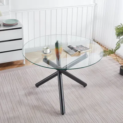 Streamdale Furniture Streamdale Black Glass Dining Table - Modern Kitchen Table 110cm