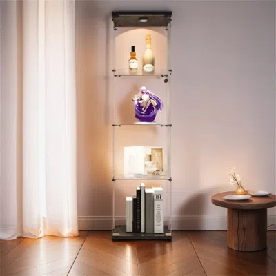 Streamdale Furniture Streamdale Black Glass Display Cabinet With 4 Lighted Shelves And Door