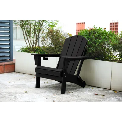 Streamdale Furniture Streamdale Black Hdpe Folding Adirondack Chair W/ Cup Holders
