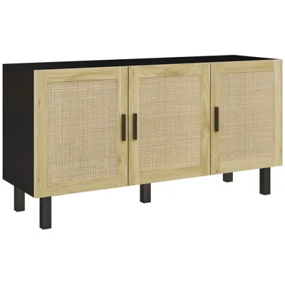 Streamdale Furniture Streamdale Black Kitchen Buffet With Rattan Doors & Shelves