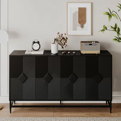 Streamdale Furniture Streamdale Black Lacquered Wooden Sideboard Buffet Cabinet
