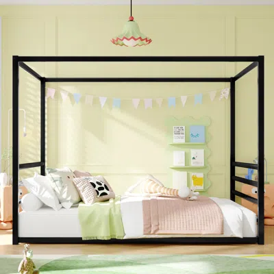 Streamdale Furniture Streamdale Black Low-profile Queen Bed Frame W/ Guardrails