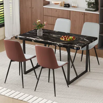 Streamdale Furniture Streamdale Black Marble Dining Set - 55" Table & 4 Pu Chairs