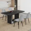 Streamdale Furniture Streamdale Black Marble Dining Set - 63" Table & 4 Gray Linen Chairs
