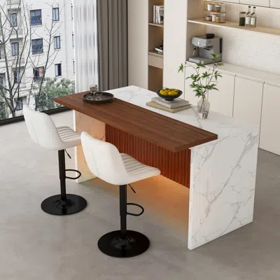 Streamdale Furniture Streamdale Black Marble Kitchen Island With Led Lighting & Grille Details
