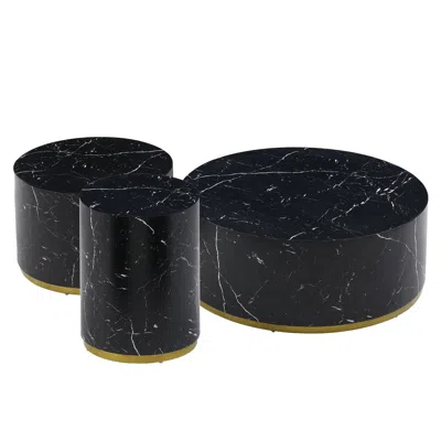 Streamdale Furniture Streamdale Black Marble Pattern Round Coffee Table Set