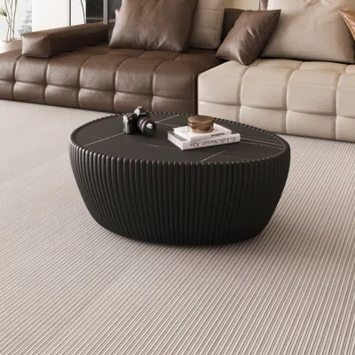 Streamdale Furniture Streamdale Black Marble Top Leather Coffee Table