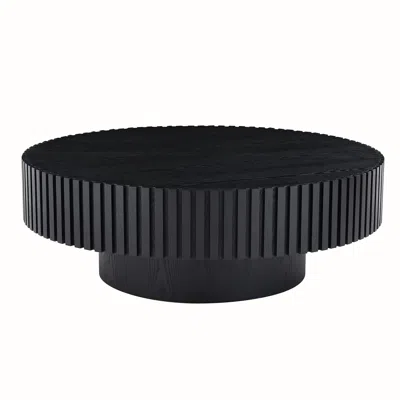 Streamdale Furniture Streamdale Black Mdf Coffee Table 39.37inch Modern Handcraft Drum Coffee Table Round Wood Coffee Tab