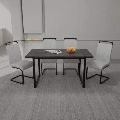Streamdale Furniture Streamdale Black Mdf Dining Table And Pu Dining Chair Set (4)