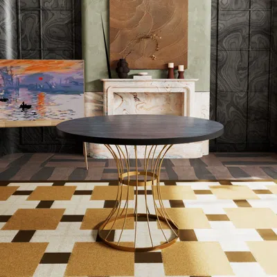 Streamdale Furniture Streamdale Black Oak 42" Round Dining Table - Wrought Iron Base In Gray