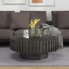 Streamdale Furniture Streamdale Black Round Coffee Table - Wood Texture, Minimalist Style