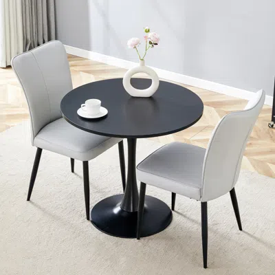 Streamdale Furniture Streamdale Black Round Table & Gray Chairs Set