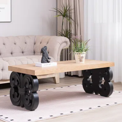 Streamdale Furniture Streamdale Black Scroll Coffee Table - 47" Rectangular Wood Farmhouse Table