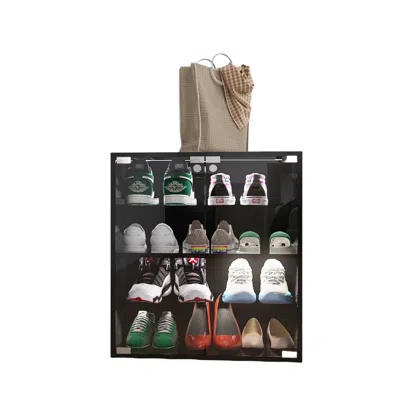 Streamdale Furniture Streamdale Black Shoe Cabinet With Glass Door And Led Lighting