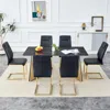 Streamdale Furniture Streamdale Black Sintered Stone Table & 6 Pu Chairs - Golden Accents