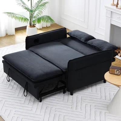 Streamdale Furniture Streamdale Black Striped Sofa Bed - Adjustable Arms & Back - 65.74 Inch
