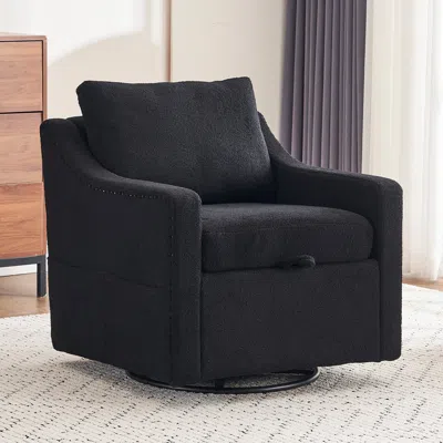 Streamdale Furniture Streamdale Black Swivel Accent Chair With Rivets & Pillow