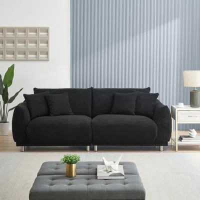 Streamdale Furniture Streamdale Black Teddy Fleece Sofa With 4 Pillows