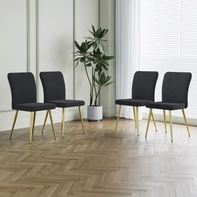 Streamdale Furniture Streamdale Black Teddy Wool Dining Chairs With Goldplated Legs (set Of 4)