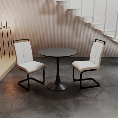 Streamdale Furniture Streamdale Black Tulip Dining Set: Table & 2 Pu Chairs