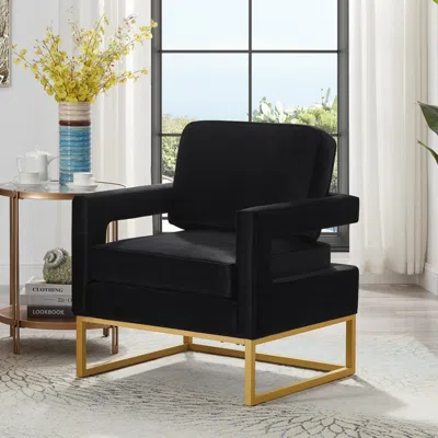 Streamdale Furniture Streamdale Black Velvet Accent Chair With Gold Metal Base