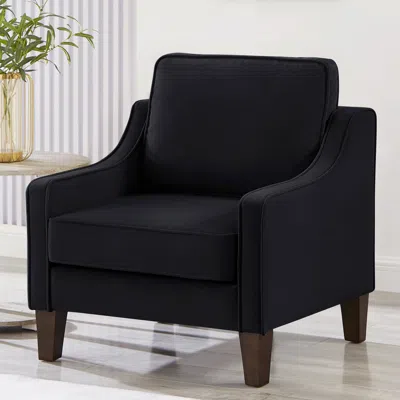 Streamdale Furniture Streamdale Black Velvet Accent Chair With Wooden Legs