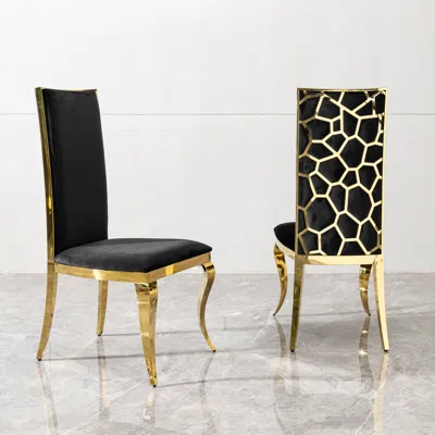 Streamdale Furniture Streamdale Black Velvet Dining Chair With Unique Backrest (set Of 2)