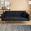 Streamdale Furniture Streamdale Black Velvet Foldable Sofa (71-inch) - Retro Style For Small Spaces