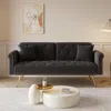 Streamdale Furniture Streamdale Black Velvet Sofa Bed With Nailhead Trim & Pillow