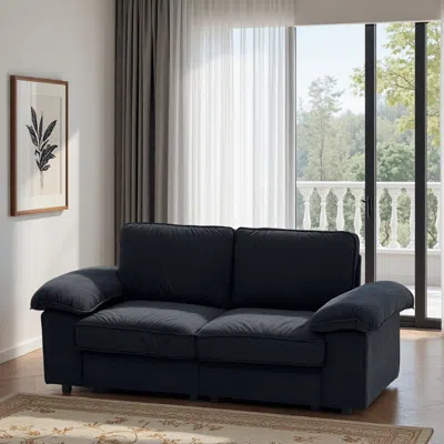 Streamdale Furniture Streamdale Black Velvet Storage Loveseat - Modern Sofa For Small Spaces