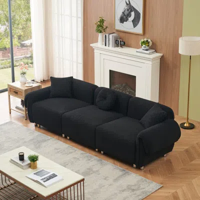 Streamdale Furniture Streamdale Black Velvet Teddy Sofa With 3 Pillows