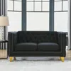 Streamdale Furniture Streamdale Black Velvet Tufted Sofa With Metal Legs