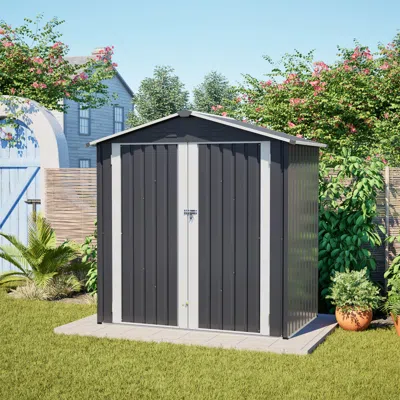 Streamdale Furniture Streamdale Black Waterproof Metal Backyard Garden Tool Shed 73.2*47.6*72.4in In Gray