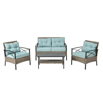 Streamdale Furniture Streamdale Black/brown Patio Set 4-piece Wicker & Metal Furniture With Tempered Glass Table