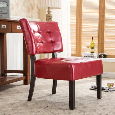 Streamdale Furniture Streamdale Blended Leather Tufted Accent Chair With Oversized Seating In Red