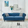 Streamdale Furniture Streamdale Blue 87" Chesterfield Velvet Sofa With Roll Armrest & Nailhead