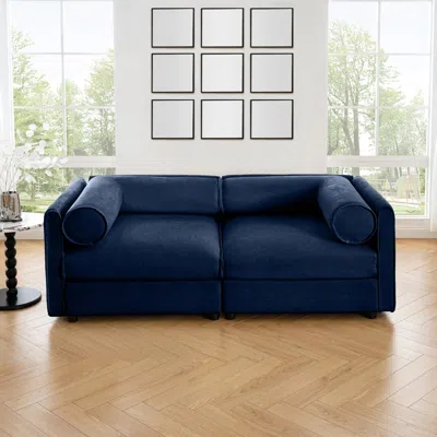 Streamdale Furniture Streamdale Blue Chenille 2-seater Sofa W/ Storage