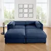 Streamdale Furniture Streamdale Blue Chenille 2-seater Sofa With Storage Ottomans
