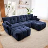 Streamdale Furniture Streamdale Blue Chenille 3-seater Sofa Set With Ottoman & Pillows In Blue